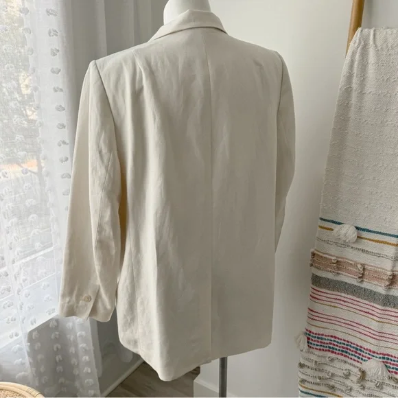 H&M Ivory Linen Blend Oversized Slouchy Neutral Casual Blazer Women’s Size XL - Picture 4 of 9